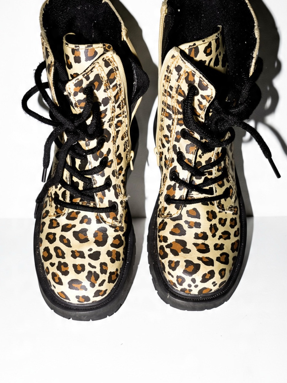 Zara Kids Leopard Print Lace-Up Boots - Black & Brown